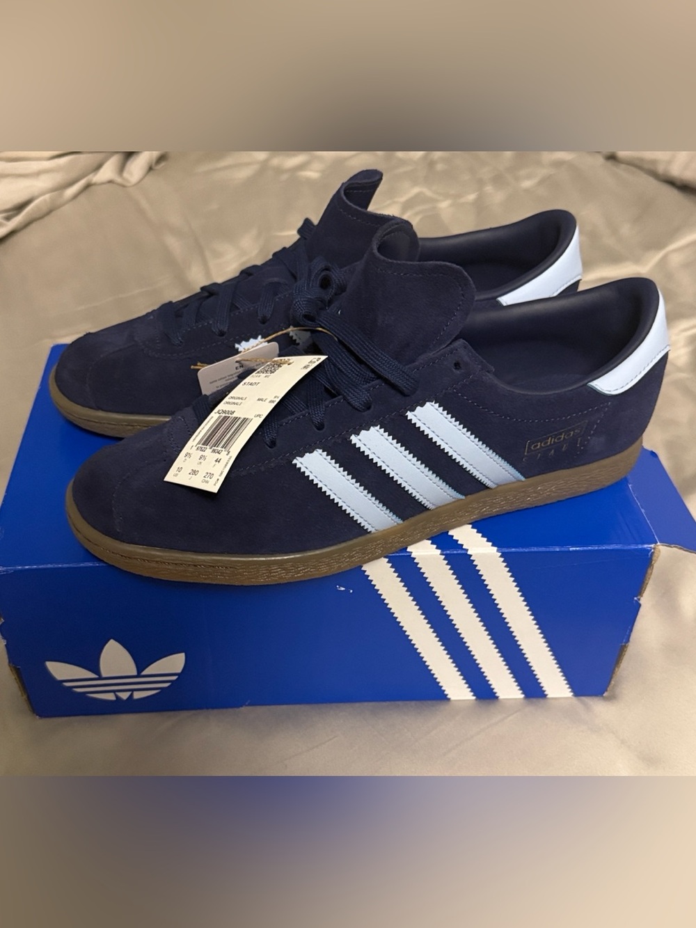 Adidas Originals Men's STADT Suede Indigo Navy Gum Sneakers Size 10 JQ9008